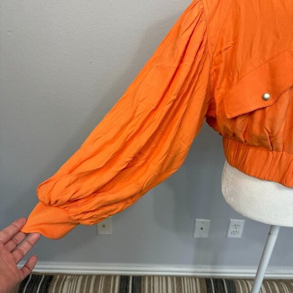 Free People Womens On Pointe Bomber Jacket Zip Front Slouchy Orange Size Small - Picture 6 of 14